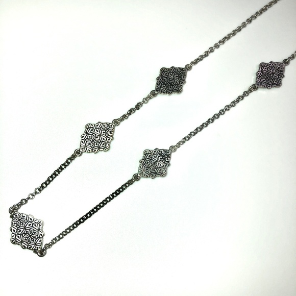 ๐3xHP๐ LUCKY BRAND Faux Turquoise Silver Tone Diamond Shape Long Necklace NEW - Picture 7 of 9